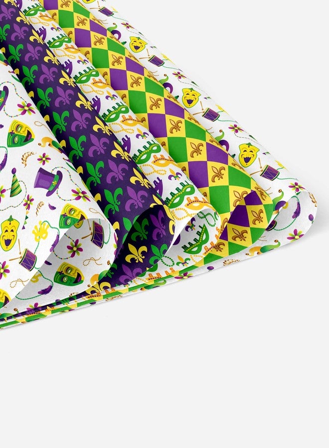 DodelyGz 12Pcs Mardi Gras Premium Kraft Gift Wrap Paper,New Orleans Carnival Pattern Wrapping Paper for Mardi Gras DIY Gift Packing Birthday Party Favor, 20 x 27 Inch - Image 4